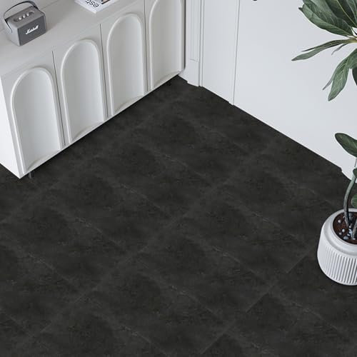 PVC Bodenbelag Vinylboden Selbstklebend, Küche Wasserdicht Bodenfliesen für Badezimmer Wohnzimmer Schlafzimmer, Dunkelgrau Betoneffekt Dicke 1,0 mm 30X60cm, 12 Stück