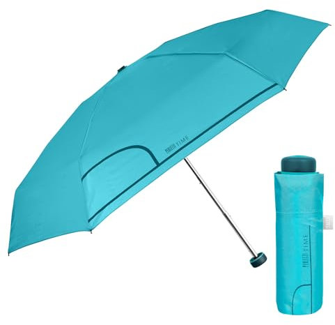PERLETTI Taschenschirm Regenschirm Kompakt für Damen Frauen - Minischirm Super Klein Klappbar Mädchen mit Manueller Öffnung - Damenschirm Schirm mit Etui - Durchmesser 90 cm (Türkis)