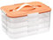 BSTKEY Plastic Cookie Storage Container Snack Storage Box, 4-layer Reusable Portable Baked Biscuit Storage Organizer Food Container Cookie Carrier with Orange Lid for Storage & Transportation