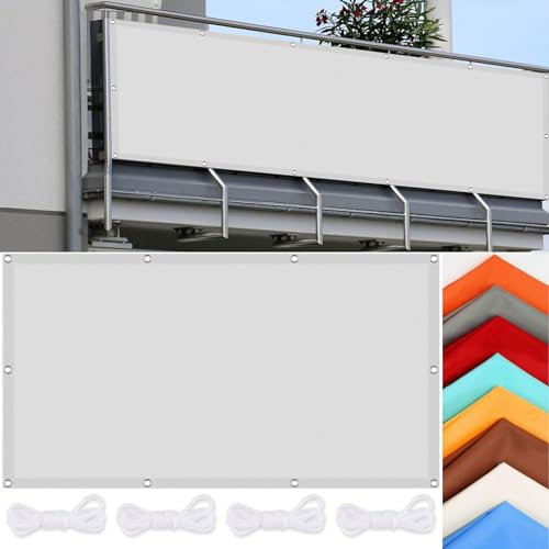 Sonnensegel Rechteckig 400 x 700 cm Wasserdicht Markisenstoff Balkonbespannung Witterungsbeständig mit Ösen für Garten Terrasse Outdoor Camping, Weiß