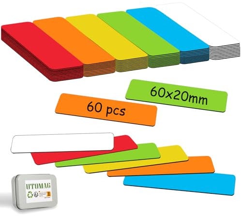 60 PCS Magnetic Strips, Writable 60X20mm, Dry Erase Labels for Whiteboard, Magnetic Board, Fridge