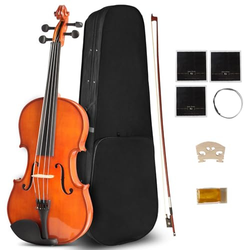 Ceciliec Acoustic Viola for Beginners, Varnish Solid Wood 16 Inch MA250 Viola with Case, Bow, Musical Instrument Viola Set for Adults, Beginners Students