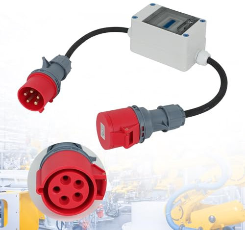 Mobiler Digitaler Stromzähler,MID 2024 Digital Drehstromzähler mit CEE Stecker und Kupplung,IP55 CEE Adapter Stromzähler für Camping E-Auto (32A)