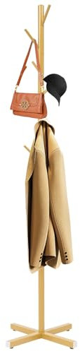 JUDEMII Porte-manteaux en bois massif doré en forme d'arbre, 7 crochets, hauteur 173 cm, pour vêtements, chapeaux, salon, chambre, bureau, couloir