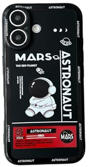 Yonds Queen für iPhone 16 Niedliches Hülle, Cool Cartoon Astronaut Space Rakete Mond Design Stilvoll Stoßstange TPU rutschfeste Stoßfeste Schutzhülle (iPhone 16, Schwarz)