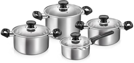 Tescoma 730808 Batteria di pentola in acciaio inossidabile, 8 pezzi con coperchi, linea Brava