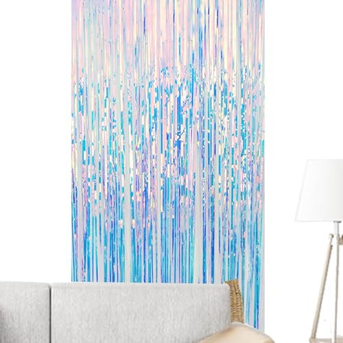 Lametta-Hintergrund, schillernde Luftschlangen | Transparente holografische Hintergrundvorhänge mit Quasten und Fransen - Schimmernde Vorhänge, 9,1 x 2,4 m, Foto-Hintergrund-Requisiten für