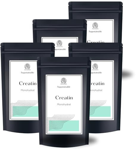 5kg (5x1kg)-Pures Kreatin Monohydrat ohne Füllstoffe & Zusatzstoffe - Veganes Creatin Pulver für deine Muskelkraft und Leistungssteigerung - abgefüllt in DE von Suppstainable