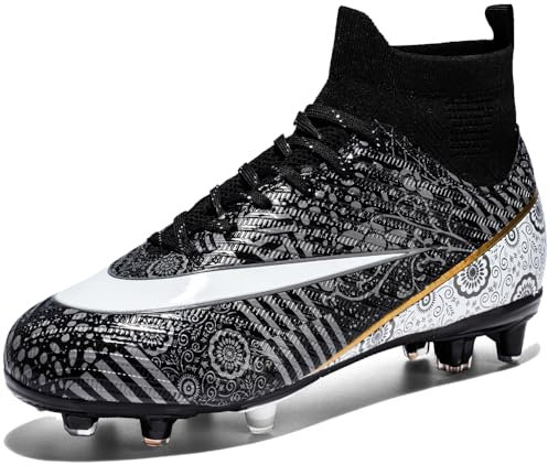 VTASQ Boys' Football Boots Kids Astro Turf Trainers Spikes Non-Slip Junior Football Shoes Outdoor Athletic Sneakers Football Shoes Unisex Black 6UK
