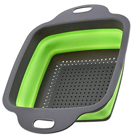 Collapsible Silicone Colander Sink Bin Foldable Kitchen Strainer Basket S, Square