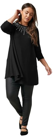 EVANS Curve Sequin Embellished Longline Top - Women's - Plus Size Curve Black