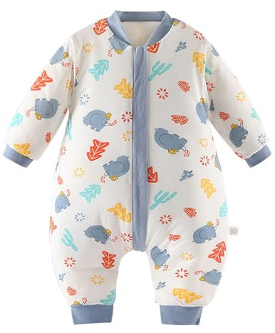 LuLuanping Baby Winterschlafsack Schlafsack mit Füßen Kinder Ganzjahres Schlafsack 100% Baumwolle Baby Schlafsack mit Beinen für Jungen und Mädchen (Blau, 90)