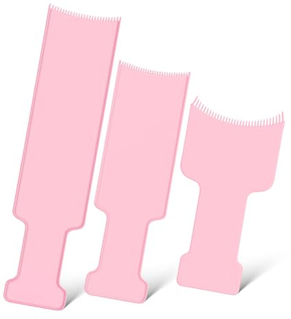 Healvian Balance-Board für Haarfarbe, Hervorhebungsbrett, Folienbrett, Haar-Highlighting-Werkzeuge, Balayage, Haarfarbe, gebogener Kamm, Farbpaddel für Haarfärbepinsel, Kunststoff, Rosa, 3 Stück