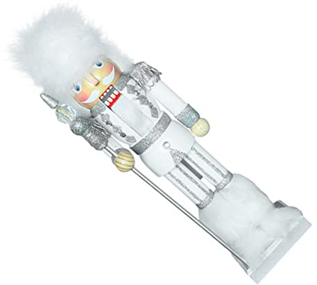 Levemolo Weihnachtlicher Nussknacker Aus Holz 35cm Nussknackerpuppe Weiß Für Weihnachtsdeko Holzfigur Für Fest Und Heimdekoration