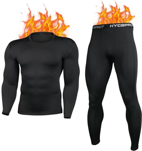 HYCOPROT Ropa Interior Térmica Conjunto Hombre Camiseta Térmica Hombre Ropa Termica Transpirable Funcional Conjunto Termico Invierno para Esquí Montaña Ciclismo (Negro, L)