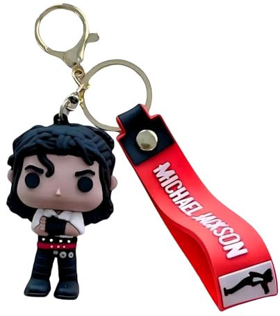 Keyhvao Vier Arten von Michael Jackson Schlüsselanhängern – Michael Anime Schlüsselring Rucksackdekoration Jackson Schlüsselring PVC Material Geschenke für Fans und Freunde (Schwarz)