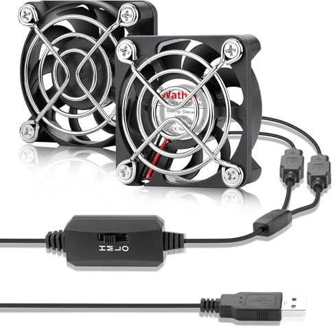 Wathai 2 x 50 mm USB Mini Fan with 3 Speed Levels 5 V Compact Fan for PC, Aquarium, Raspberry Pi, Radiator Cooling