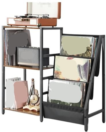 SHCHNA DVD Storage, Record Player Table Magazine Periodical Book Rack Metal Record Holder For Room Office Record Storage