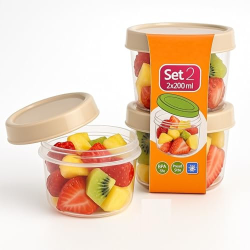 CHEFZOCO Recipientes para alimentos, Botes de cocina, fiambrera infantil, Fiambrera de plástico, Libre de BPA, Apto para microondas y Frigorífico, Capacidad 200 ml, Pack 2 fiambreras, Color Aleatorio