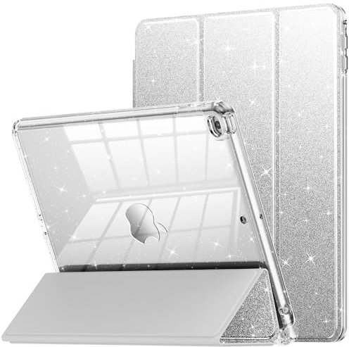 INFILAND Case for iPad 6th/5th Generation 9.7 Inch 2018/2017, iPad Air 2 Cute Glitter Clear Protective Cover for Kids, Girls, Woman, with Pencil Holder (Silver)