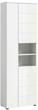 xonox.home - Hochschrank Vira 60x190x34 cm in weiß Melamin und weiß Hochglanz - Badezimmerkombination Badset Badmöbel - hochwertig verarbeitet robust und langlebig einfache Montage