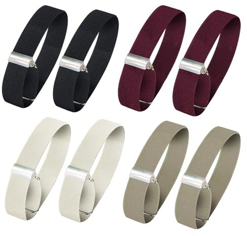8pcs (4 Pairs) Sleeve Garters, Adjustable Elastic Unisex Anti-slip Long Sleeve Shirt Holder, One Size Armbands to Keep Sleeves Up 4 Color