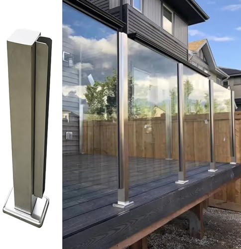 Glasgeländer, Treppenhandlauf-Balusterstange mit Schrauben, Glasplatten-Montagehalterungen for Villen, Balkon, Terrasse(Brushed end Post,110cm(43 1/4))