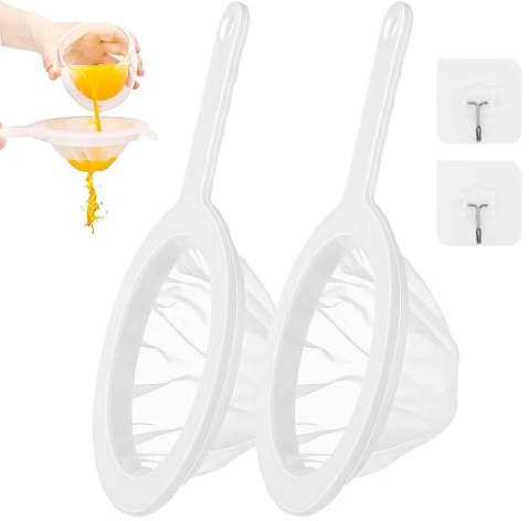JRSHIRLEYLTD 2 filtri da cucina con 100 maglie in nylon, con manico, con bordo e comodi manici antiscivolo, per filtrare succhi, latte, caffè, vino