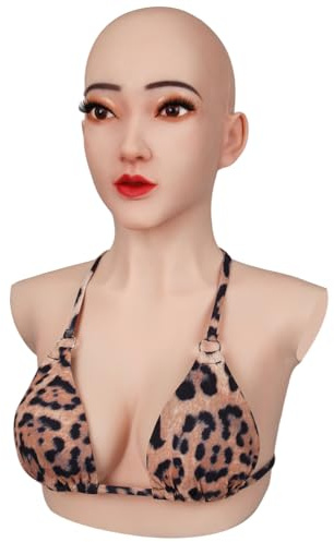 ZWSM Masque Silicone Réaliste Homme à Femme avec Formes de Seins C-Cup – Faux Seins Masque de Visage Femme pour Crossdresser & Mascarade