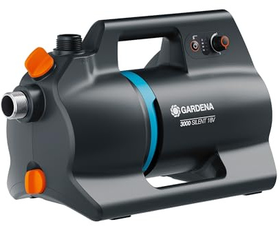 Gardena Pompe de jardin sur batterie 3000 Silent 18V P4A prête à l'emploi - sans chargeur ni batterie: Puissante, Fonctionnement silencieux, Boîtier protégé contre la pluie et les rayons UV (14610-55)