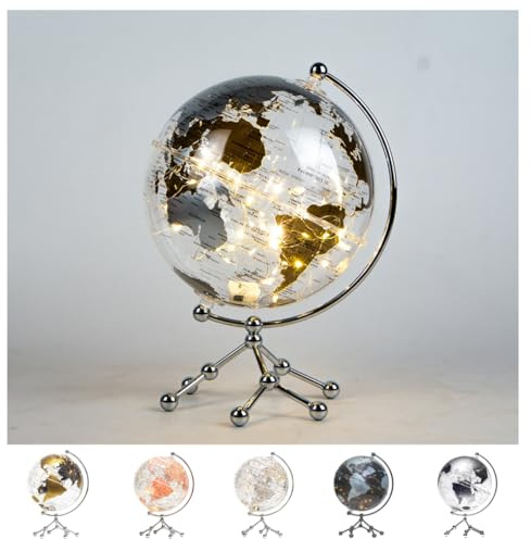 Globo Globus, beleuchtet, LED, 20 cm, Sockel aus Metall, Tischlampe mit dekorativer Welt für Zuhause, Büro, Schule, manuelle Drehung 360° – Geschenkidee für Kinder (Silber)