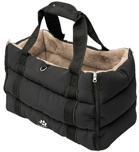 Wanderpfote Hundetragetasche – Hundetasche & Tragetasche Hund, Hunde Tragetasche bis 8kg, leichte Transporttasche Hund als Bequeme Umhängetasche für Reisen, Spaziergänge & Alltag (Schwarz, L)