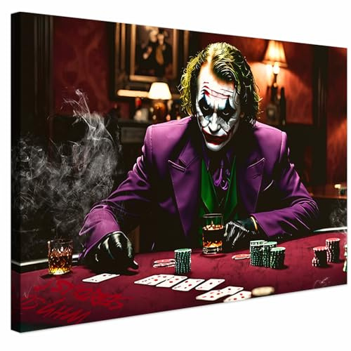 AREDE Bilder Wanddeko auf Leinwand Der Joker Poker Art Decor Wohnzimmer Deko Zimmer Wandbilder Modern Bild | 120 x 80 cm | Fertig zum aufhängen