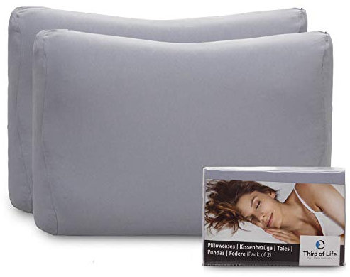 Hochwertiger Kissenbezug Doppelpack (2er Set, Hellgrau Uni) für Nackenstützkissen MATAR – Baumwolle, Double Jersey, guter Fit, bügelfrei, Oeko-Tex Zertifiziert, Kissenhülle mit Reißverschluss