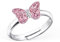 Goldene Hufeisen Kleine Rosa Kristall Schmetterling Ring 925 Echt Silber Mädchen Kinder/Verstellbar