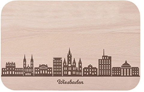Frühstücksbrettchen Wiesbaden mit Skyline Gravur - Brotzeitbrett & Geschenk für Wiesbaden Stadtverliebte & Fans - ideal auch als Souvenir