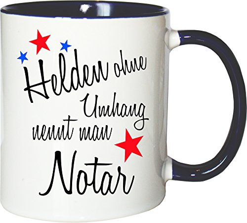 Mister Merchandise Becher Tasse Helden ohne Umhang nennt man Notar Kaffee Kaffeetasse liebevoll Bedruckt Beruf Job Geschenk Weiß-Blau