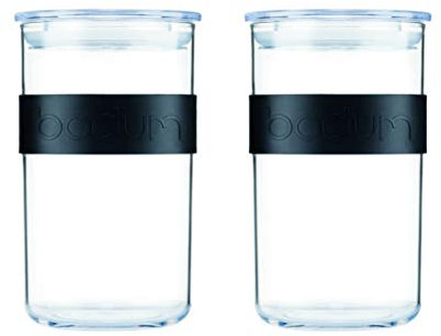 PRESSO, Set aus 2 Vorratsgläsern, Kunststoff, 1 l, Schwarz