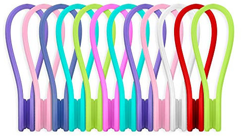 Joseche Silicone Twist Ties Strong Magnet Cable Clips - Multi Color Magnet Cord Winders 12 Pack Unique Gadgets for Cable Management and Organization,Hanging & Holding Stuff,Fidgeting, or Just for Fun