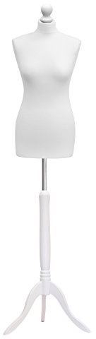 Female Tailors Dummy Bust Size 8/10 Dressmakers Fashion Mannequin Students Cream With Lightwood Stand (White)