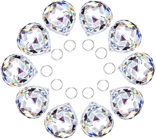 10pcs 20mm Crystal Ball Prism Chandelier Prisms Suncatcher Hanging, Clear | Rainbow Maker Window Sun Catchers,Crystal Beads for Suncatchers,Glass Ball Ornaments For Christmas Tree,Chandelier Crystals
