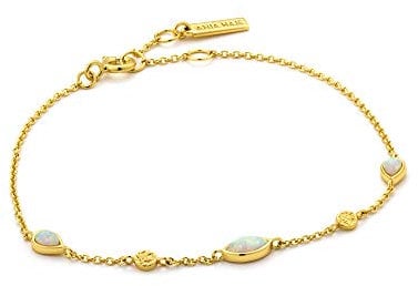 ANIA HAIE Damen Armband MINERAL GLOW Kyoto Opal aus 925 Sterling Silber 14k vergoldet, besetzt mit zwei Goldplättchen und drei Opal Anhänger, Länge 16,5cm + 2cm Verlängerung, inkl. Geschenkverpackung