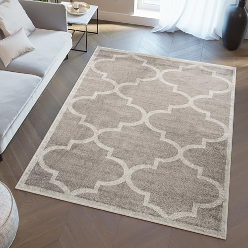 TAPISO Lazur Teppich Kurzflor Taupe Grau Creme Marrokanisch Kleeblatt Wohnzimmer Schlafzimmer Modern Design ÖKOTEX 160 x 220 cm