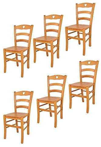 t m c s Tommychairs - 6er Set Stühle Cuore für Küche und Esszimmer, Robuste Struktur aus Buchenholz in der Farbe Honig lackiert und Sitzfläche aus Holz