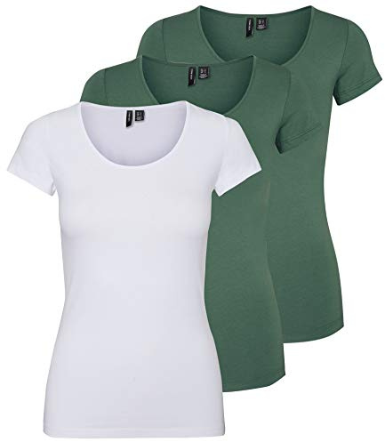 VERO MODA Vmmaxi My SS Noos Women’s Soft Scoop Neck T-Shirt, Green/White (2X Laurel Wreath / 1x Bright White), S