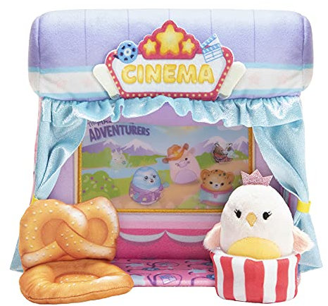 Squishville SQM0154 Kino-Spielset – enthält einen 5,1 cm großen Mini, Brezel-Stuhl, einen Popcorn-Eimer – unwiderstehlich weicher, bunter Plüsch, Mehrfarbig