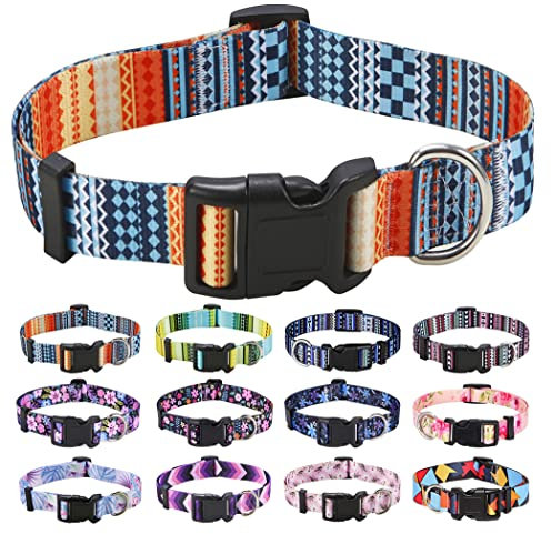 Mihqy Hundehalsband, Verstellbares, Weich & Komfort Hunde Halsband, Böhmisches, Blumen, geometrisches, Stammes Design, für Kleine, Mittlere und Große Hunde(Böhmische Orange,S)