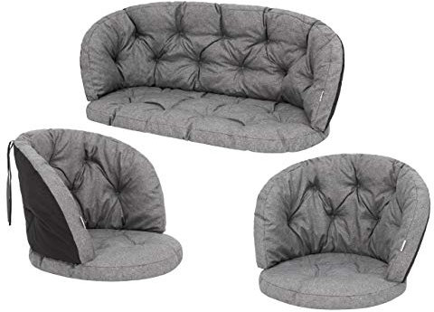 PillowPrim Kissen für Rattangarnitur, Bankkissen, Bankauflagen Kissenset Freizzeit Kissen Polster Sommerbänke Set 2 Sesselpolster + Bank Anthrazit