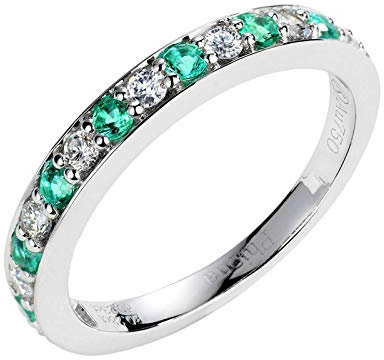 AmDxD Ring Damen, 18K Weißgold Ehering Einzeln Damen 0.28ct Smaragd mit Diamant, Weiß Gold, Gr.52 (16.6), Umfang: 52mm, Echte Goldserie