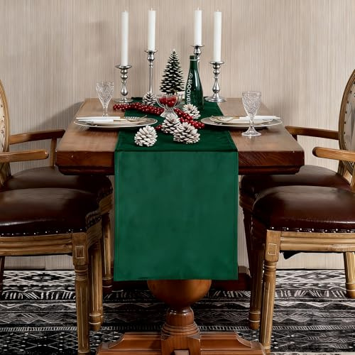 Tischläufer Smaragdgrün 35 x 300 cm modern Tischband Waschbar Samt-Effekt | Tischläufer Uni Pflegeleicht Tischläufer outdoor Küche Party Weihnachten Geburtstag Hochzeit Dekoration